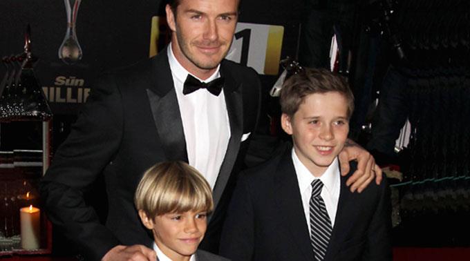 David Beckham mit seinen Söhnen Romeo und Brooklyn.